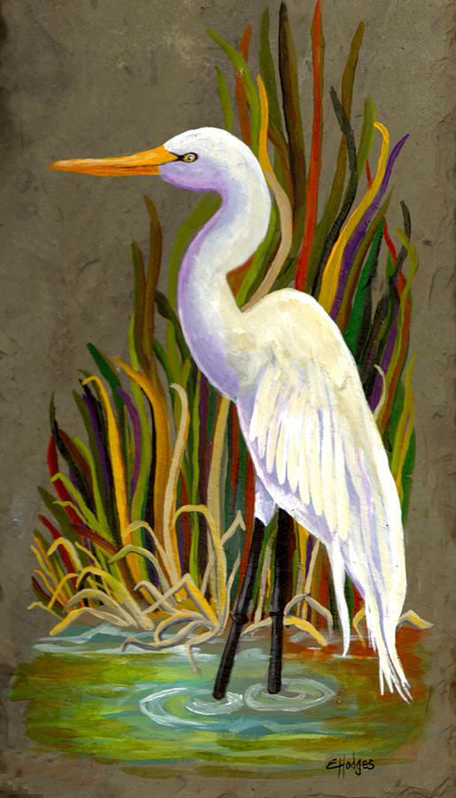 515x900 Egret Painting By Elaine Hodges - Egret Painting