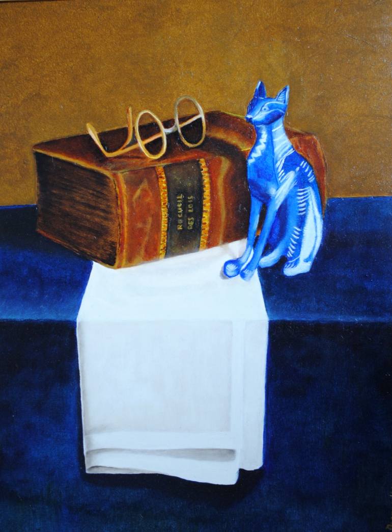 770x1044 Saatchi Art Egyptian Cat With A Book And A Pair Of Glasses - Egyptian Cat Painting
