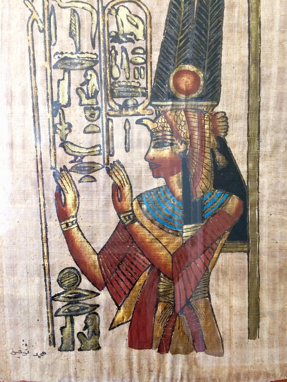 570x760 Vintage Egyptian Painting Hieroglyphs On Papyrus Paper Framed - Egyptian Painting On Papyrus Paper Value