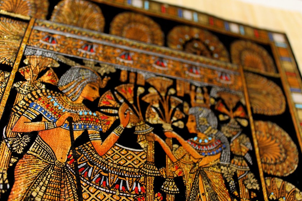 1024x683 King Tut's Wedding Scene Ancient Egyptian Papyrus Painting - Egyptian Papyrus Painting