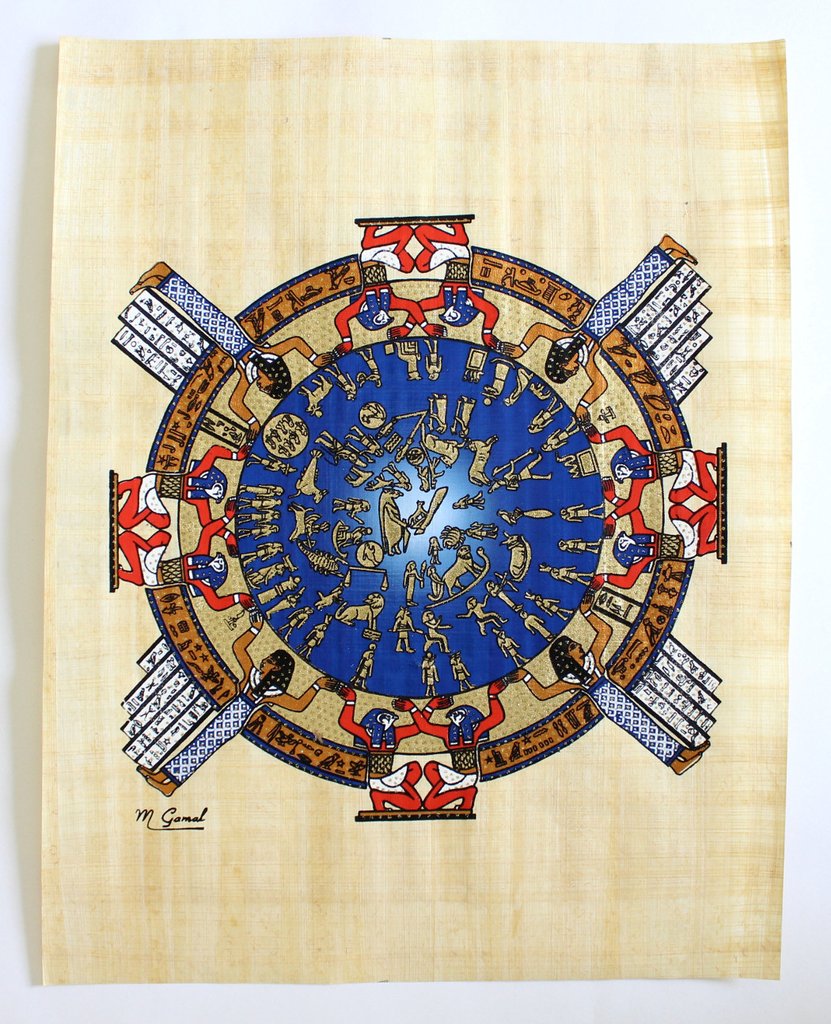 831x1024 Dendera Zodiac Ancient Egyptian Papyrus Painting Arkan Gallery - Egyptian Papyrus Painting