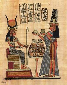 238x300 Egyptian Papyrus Painting Queen Nefertary Offers To Isis 7x9 + - Egyptian Papyrus Painting Value