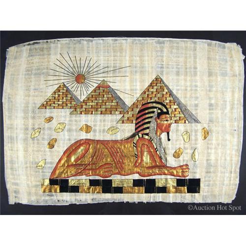 500x500 Lot Of 6 Framed Egyptian Papyrus Pyramid - Egyptian Papyrus Painting Value