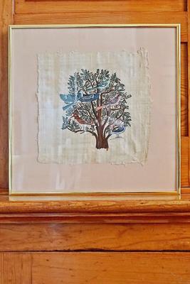 267x400 Vintage 1960s Egyptian Papyrus + Tree Of Life Bird Painting - Egyptian Papyrus Painting Value