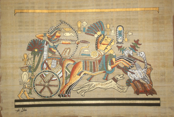 740x500 Wall Home Decor Egyptian Papyrus Ramses Ii Chariot Hand Painting - Egyptian Papyrus Painting Value