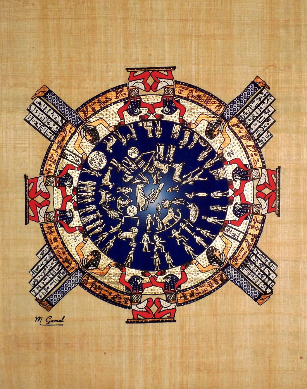 1050x1330 Dendera Zodiac Ancient Egyptian Papyrus Painting - Egyptian Papyrus Painting Value