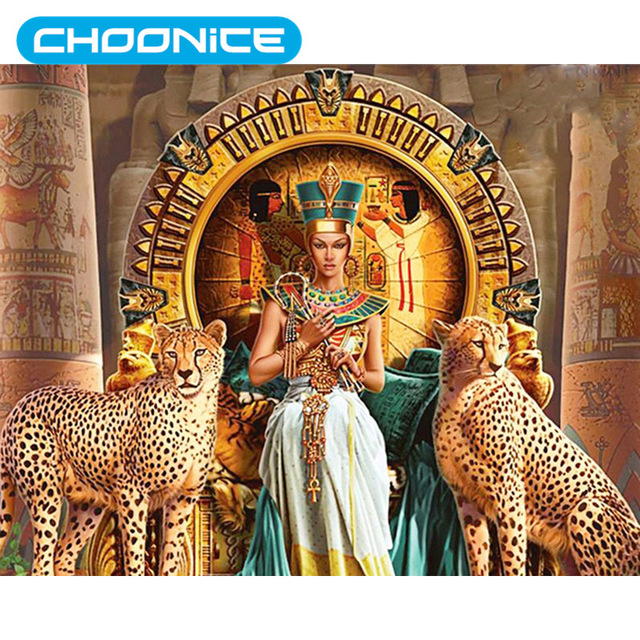 640x640 5d Round Diamond Painting Mosaic Leopard Painting Egyptian Pharaoh - Egyptian Pharaoh Painting