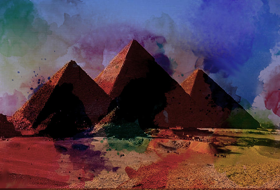 900x610 Egyptian Pyramids Painting By Enki Art - Egyptian Pyramids Painting