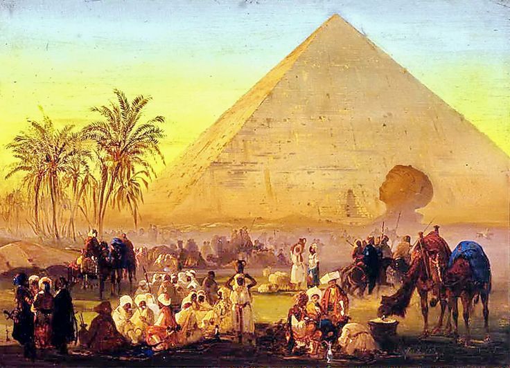 736x532 A Caravan Pyramid Sphinx Ippolito Caffi Italian 1809 Egyptian - Egyptian Pyramids Painting