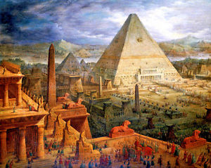 300x239 Temple Of Ancient Egypt Egyptian Pyramid Painting 8x10 Real Canvas - Egyptian Pyramids Painting