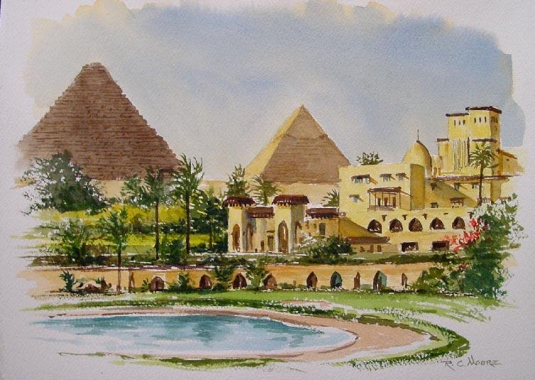 754x535 Watercolor Painting Of Pyamids Of Giza - Egyptian Pyramids Painting