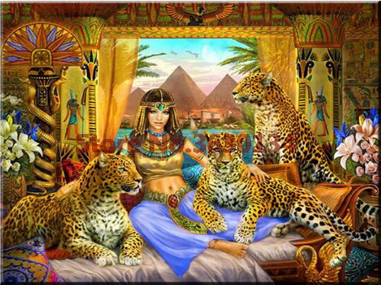 538x402 5d Diy Diamond Mosaic Egyptian Queen And Leopard Full Diamond - Egyptian Queen Painting