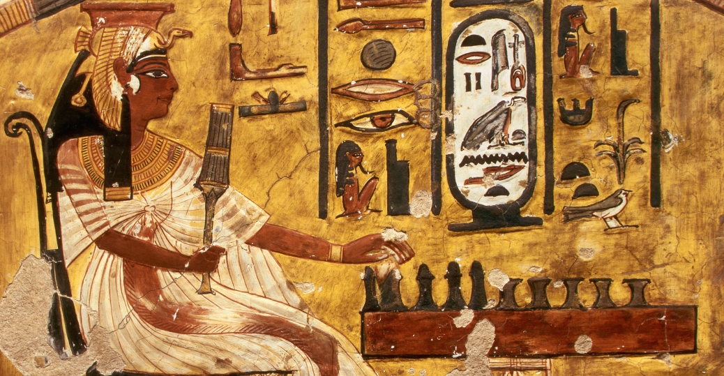 1038x539 Fresco Painting Of Nefertari Playing Senet 2 - Egyptian Queen Painting