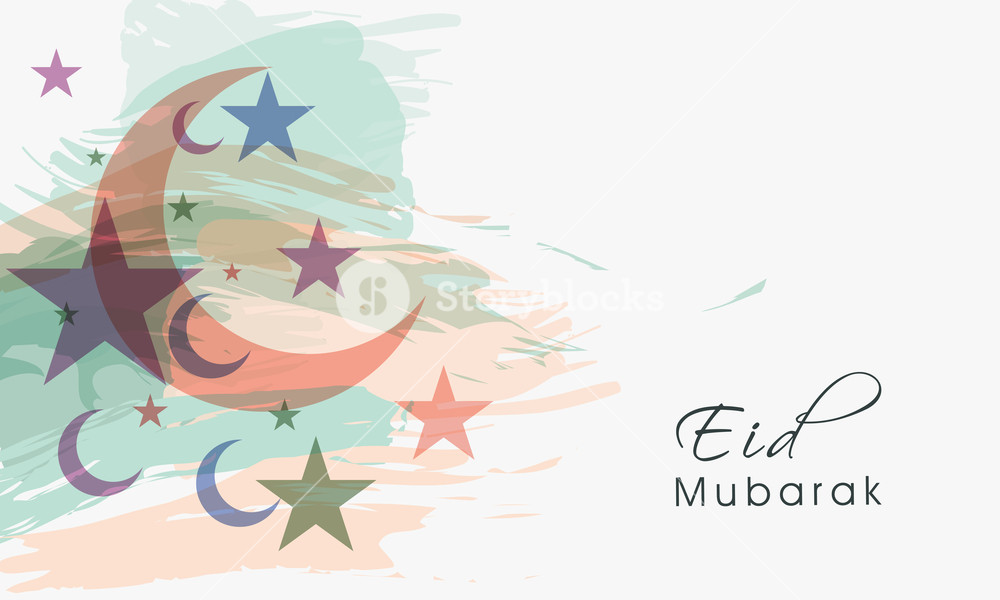 1000x600 Elegant Greeting Card Design Decorated With Crescent Moons - Eid Mubarak Painting
