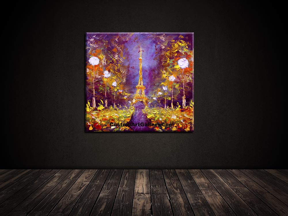 1000x748 Eiffel Tower In Night Painting Original Canvas Wall Art - Eiffel Tower At Night Painting