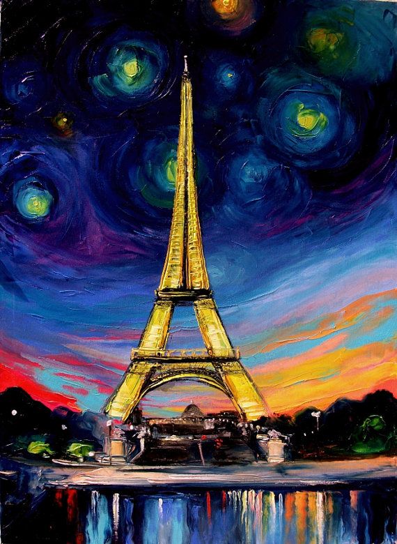 570x780 Landscape Painting Eiffel Tower Art Original Oil On Canvas By Aja - Eiffel Tower At Night Painting