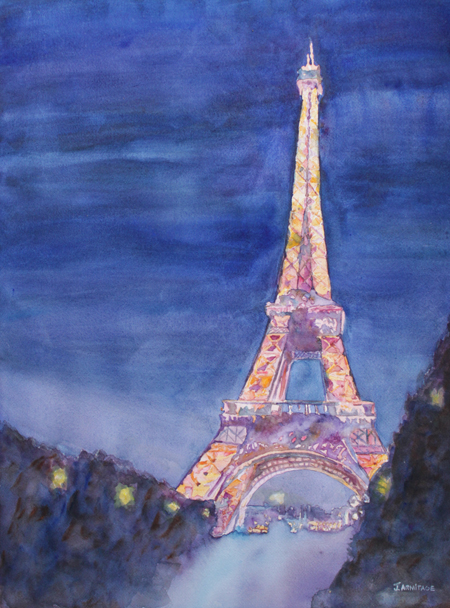 450x608 Eiffel Tower Europe Paris Night Lights Dramatic Art - Eiffel Tower At Night Painting