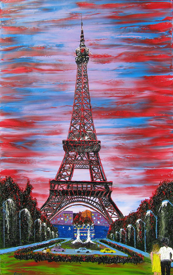 566x900 Eiffel Tower At Bastille Day Painting By Portland Art Creations - Eiffel Tower Canvas Painting