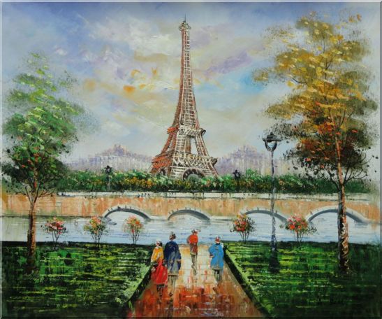 547x456 Framed Figures, Eiffel Tower, And The Seine River - Eiffel Tower Impressionist Painting