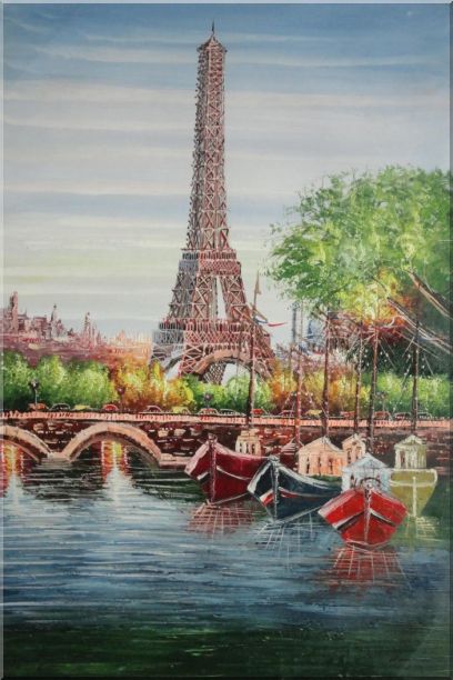 408x612 Framed Small Boats, Eiffel Tower And Seine River With Bridge - Eiffel Tower Impressionist Painting