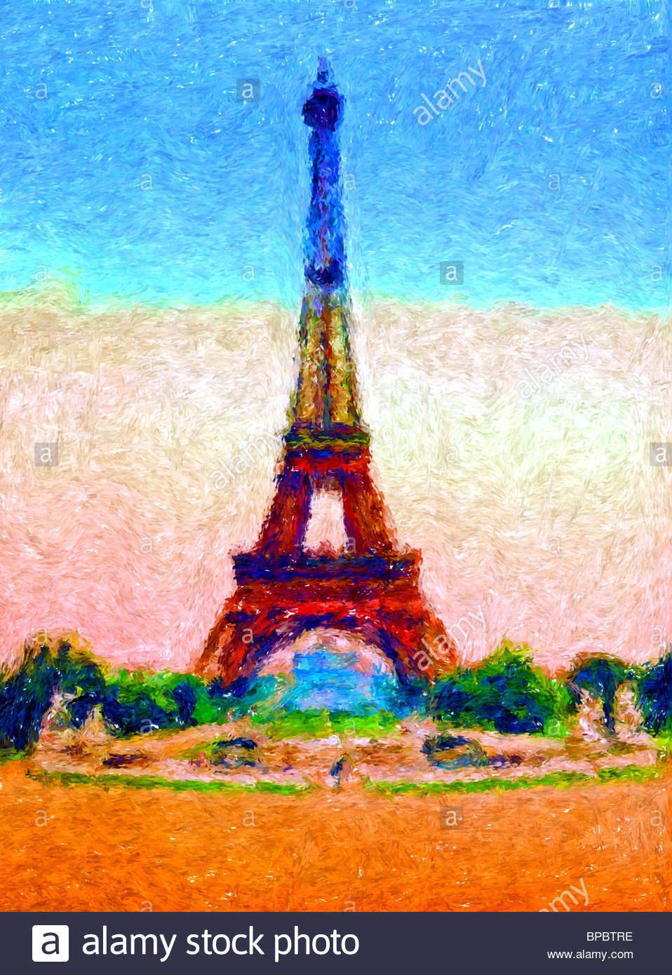 958x1390 Impressionist Style Painting Of Eiffel Tower Paris France Stock - Eiffel Tower Impressionist Painting