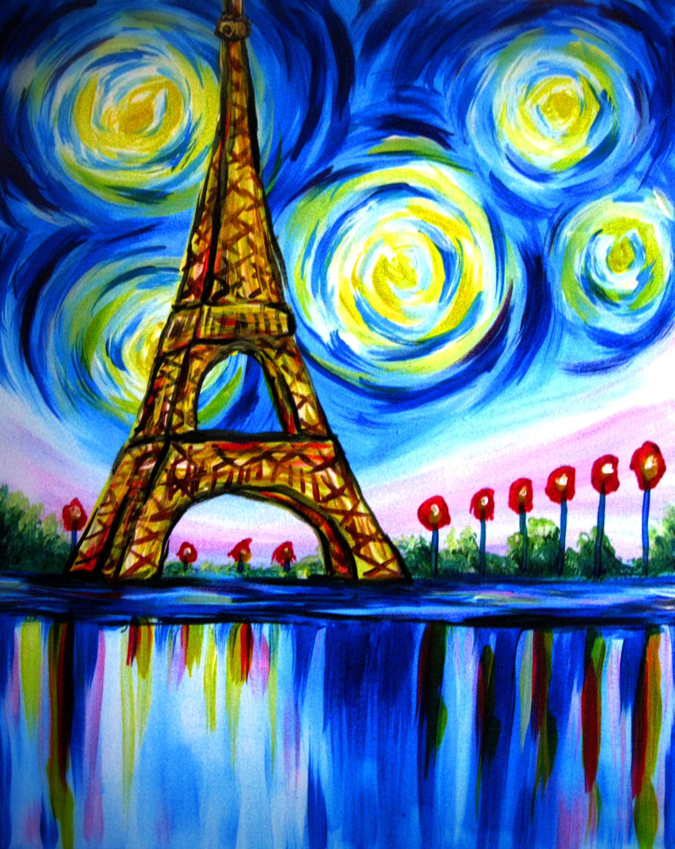 2156x2712 Logan's Roadhouse 08312017 Paint Nite Event - Eiffel Tower Impressionist Painting