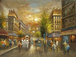 300x225 Oil Painting Paris Street Scene Impressionism Landscape Amp Eiffel - Eiffel Tower Impressionist Painting