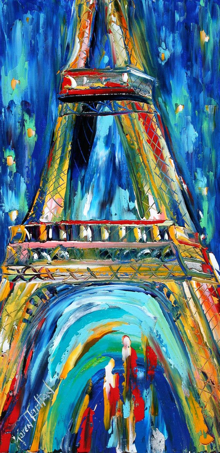 729x1500 Paris Eiffel Tower Night Cityscape Original Oil Painting Abstract - Eiffel Tower Impressionist Painting