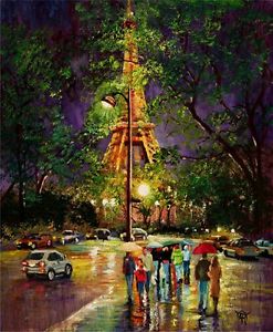 247x300 Yary Dluhos Paris Eiffel Tower Night Lights Original Impressionism - Eiffel Tower Impressionist Painting