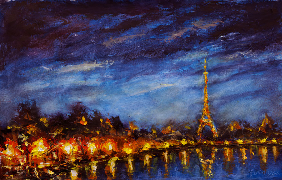 902x576 Night Lights Of Paris, Eiffel Tower Oil Painting - Eiffel Tower Oil Painting
