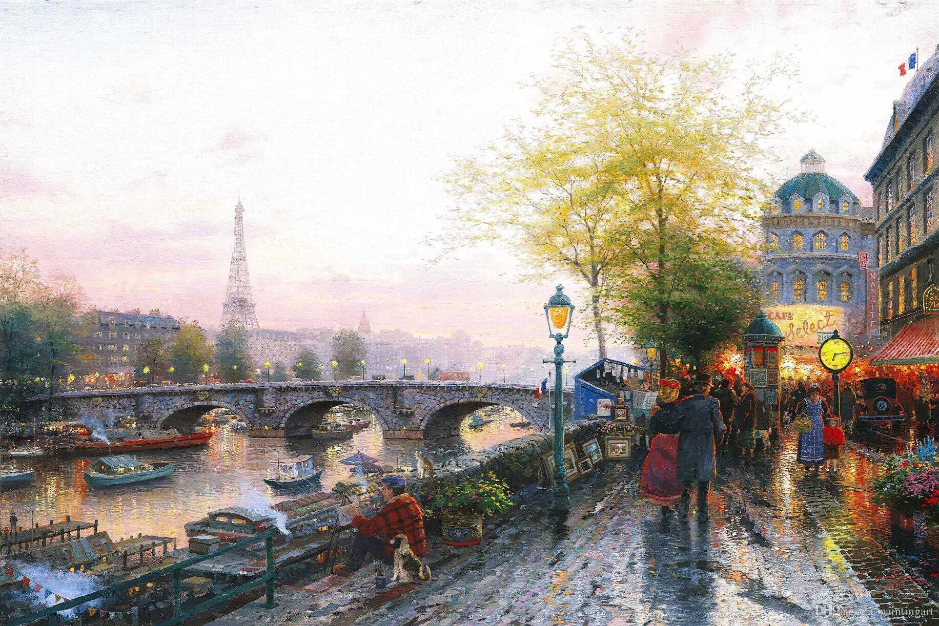 1832x1222 Oil Painting Prints On Canvas 2018 Paris Eiffel Tower Kinkade Oil - Eiffel Tower Oil Painting On Canvas