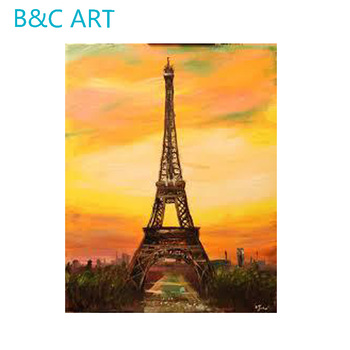 350x350 Paris Eiffel Tower Modern Building Sunset Oil Painting On Canvas - Eiffel Tower Oil Painting On Canvas
