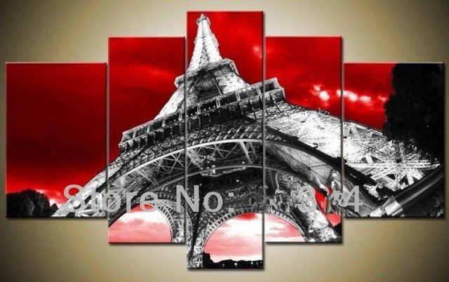 640x402 Printed Paris Eiffel Tower Oil Painting Decoration Picture On Red - Eiffel Tower Oil Painting On Canvas