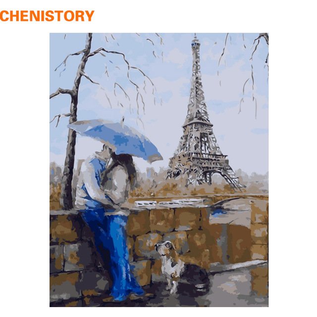 640x640 Chenistory Romantic Lover Diy Painting By Numbers Wall Art Modern - Eiffel Tower Oil Painting On Canvas