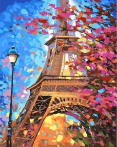 240x300 Paint By Number Diy Acrylic Painting Canvas 16x20 Colorful Scene - Eiffel Tower Painting