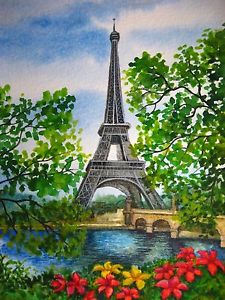 225x300 Watercolor Painting France Paris City Tour Eiffel Tower Park - Eiffel Tower Painting