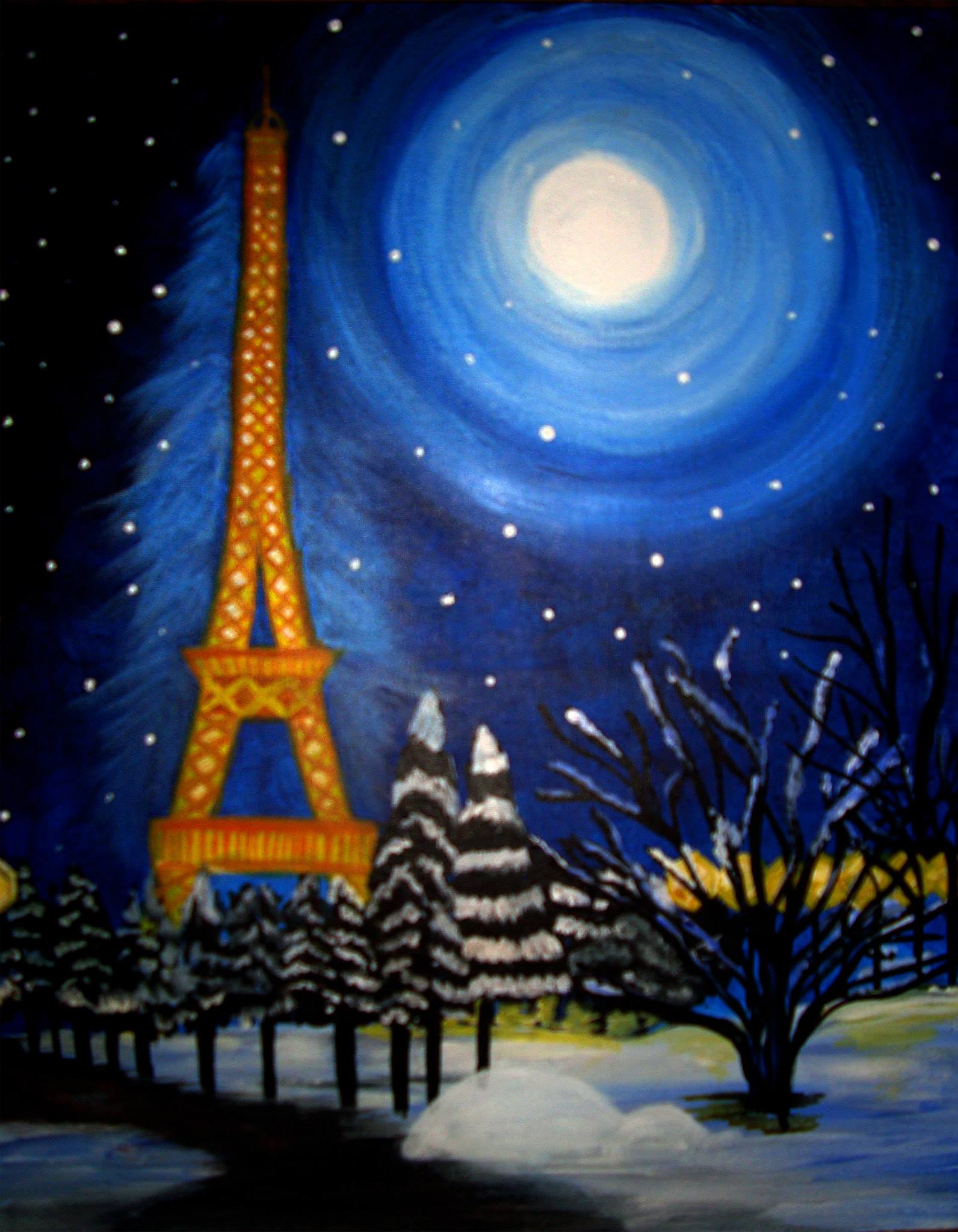 1592x2048 Night In Paris Designgalaxy - Eiffel Tower Painting Night