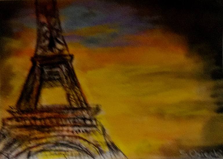 770x549 Saatchi Art Night Approaches Over The Eiffel Tower Painting By - Eiffel Tower Painting Night