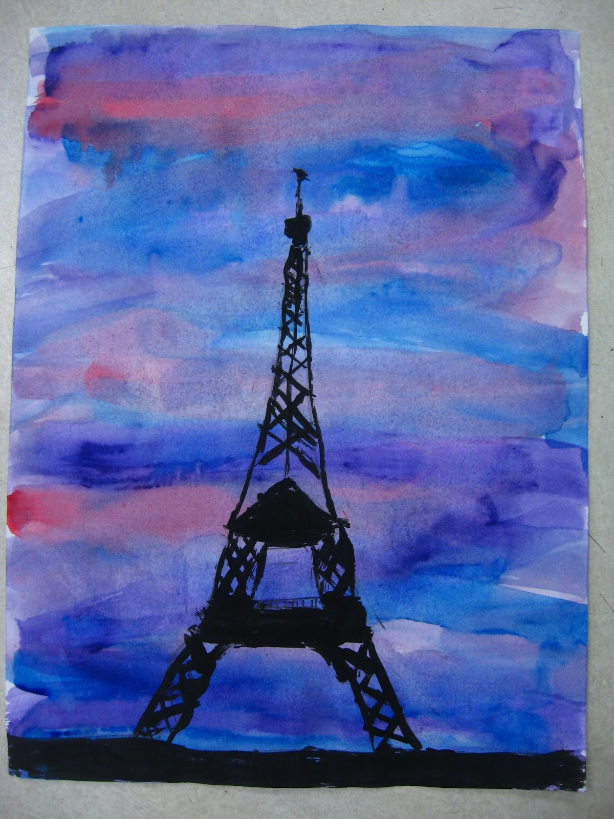 1200x1600 Miss Young's Art Room 4th Grade Sunset Silhouette Paintings - Eiffel Tower Silhouette Painting