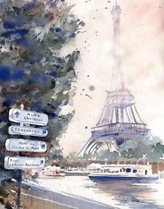 236x300 Giclee Paris Eiffel Tower Art France Watercolor Painting La Tour - Eiffel Tower Watercolor Painting