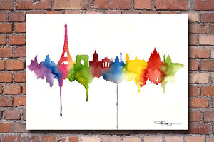 300x199 Paris Skyline Art Print Watercolor Painting Eiffel Tower City Wall - Eiffel Tower Watercolor Painting