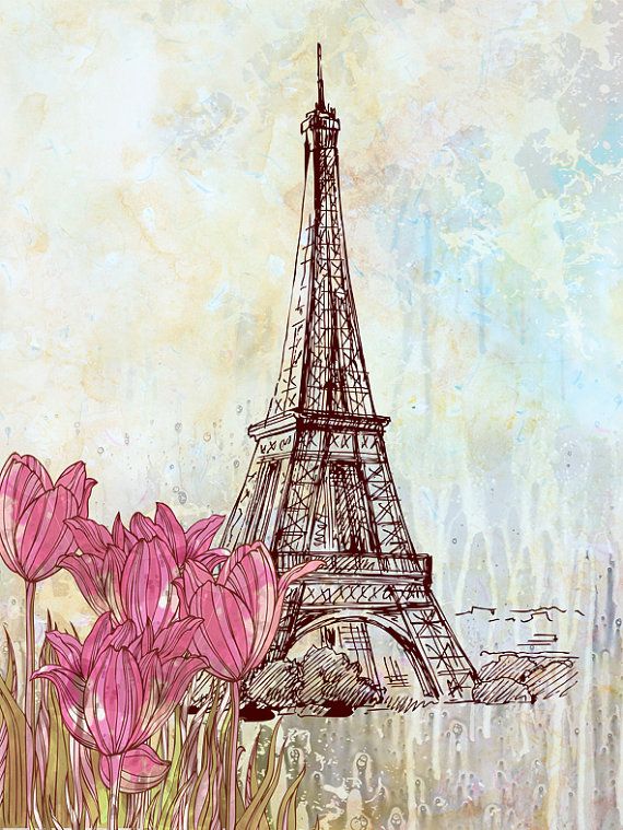 570x759 Paris Travel Poster Eiffel Tower Watercolor Illustration - Eiffel Tower Watercolor Painting