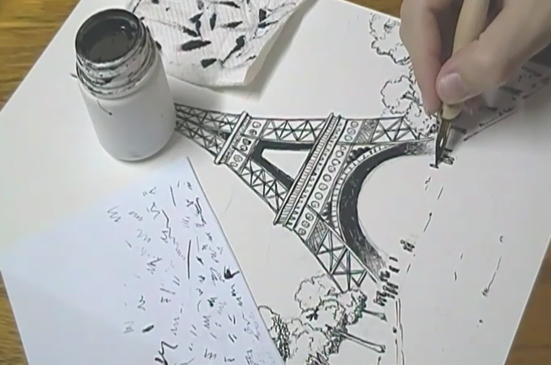 1132x750 Speed Drawing - Eiffel Tower Watercolor Painting