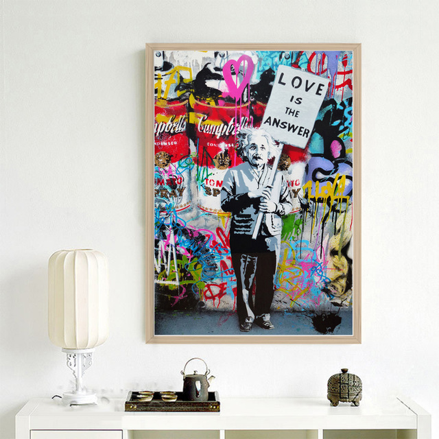 640x640 Graffiti Art Einstein Canvas Print Painting Love Is The Answer - Einstein Canvas Painting