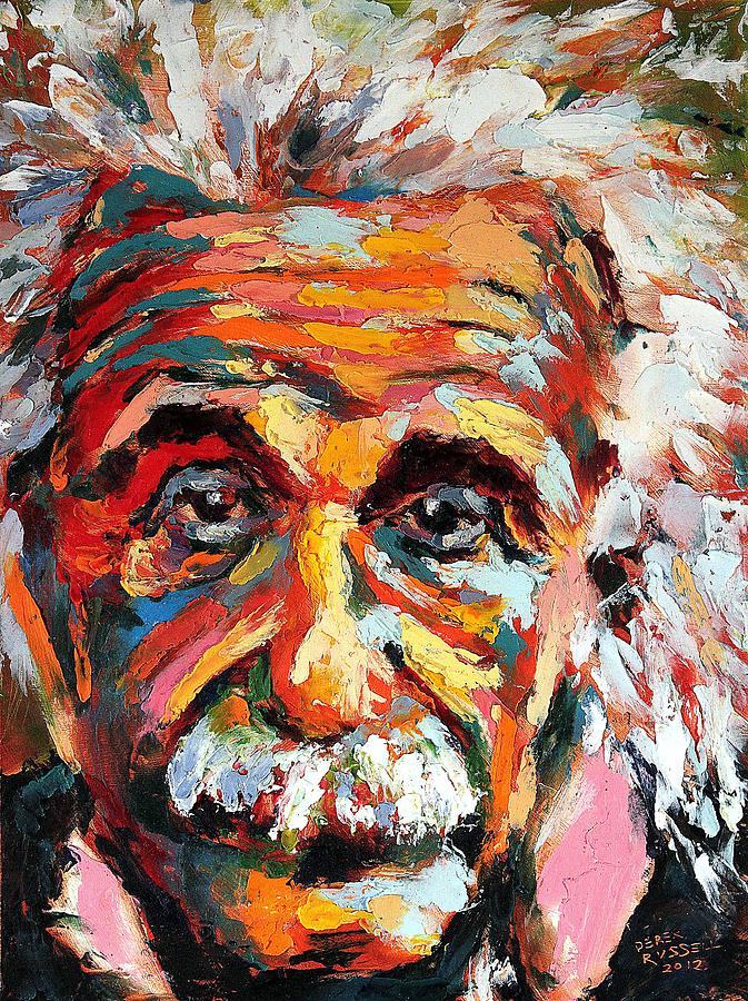 673x900 Albert Einstein Painting By Derek Russell - Einstein Painting