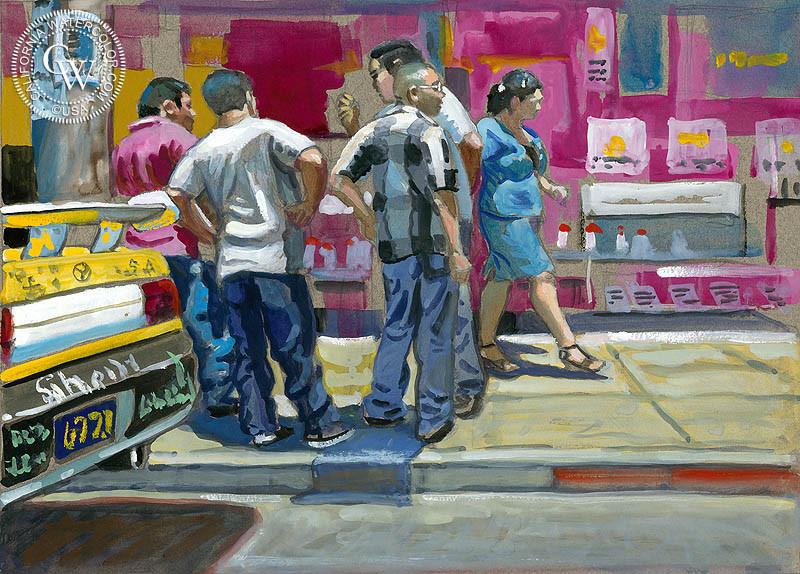 800x574 El Salvador Street Scene, Art By Ken Goldman California Watercolor - El Salvador Painting