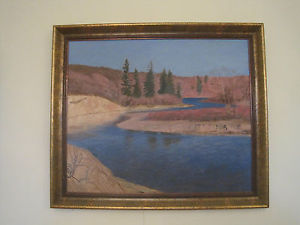 300x225 Large Oil Painting Landscape River Bend Elbow In November G - Elbow Painting