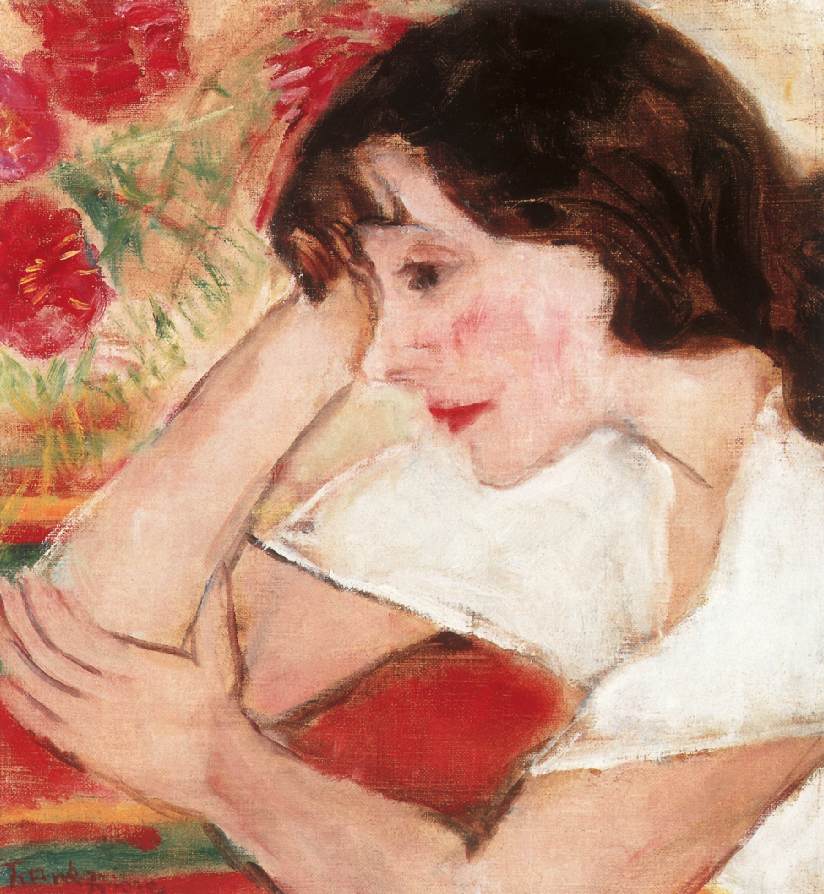 824x894 Mimi Leaning On Her Elbow 1933 Painting Frigyes Frank Oil Paintings - Elbow Painting