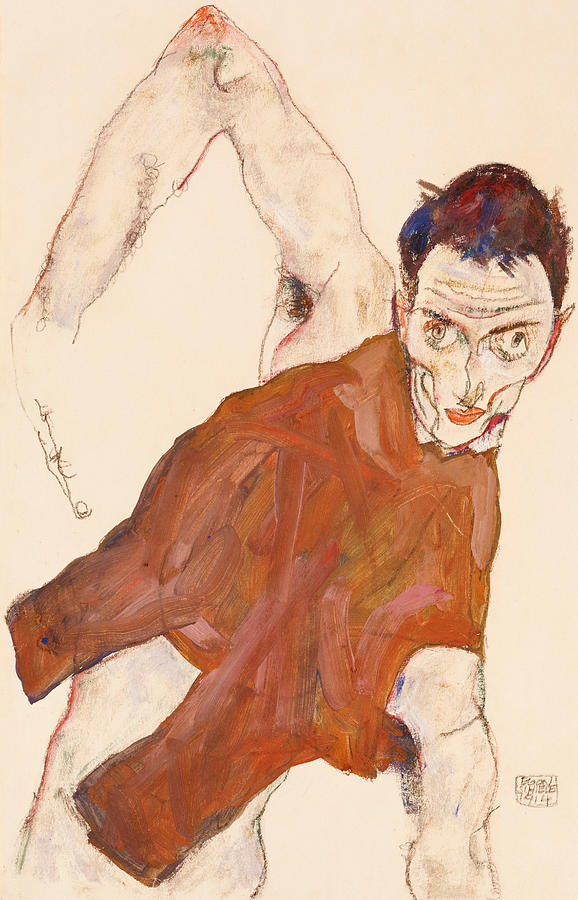 578x900 Self Portrait In A Jerkin With Right Elbow Raised Painting By Egon - Elbow Painting