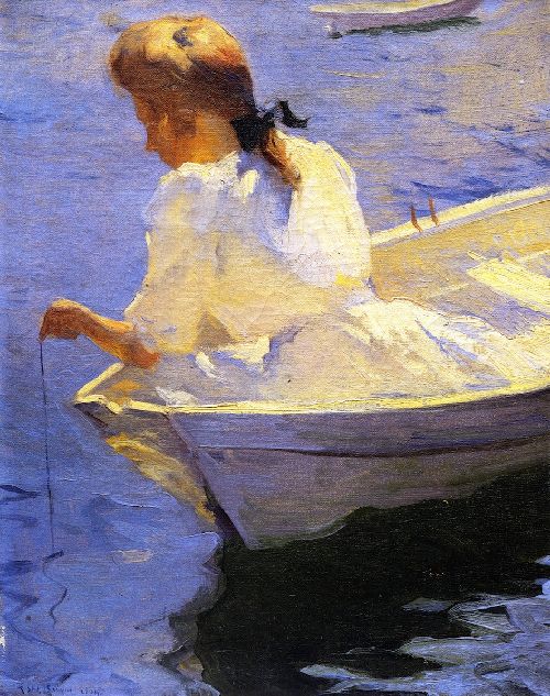 500x633 Eleanor In The Dory Painting Frank W Benson Oil Paintings - Eleanor Painting